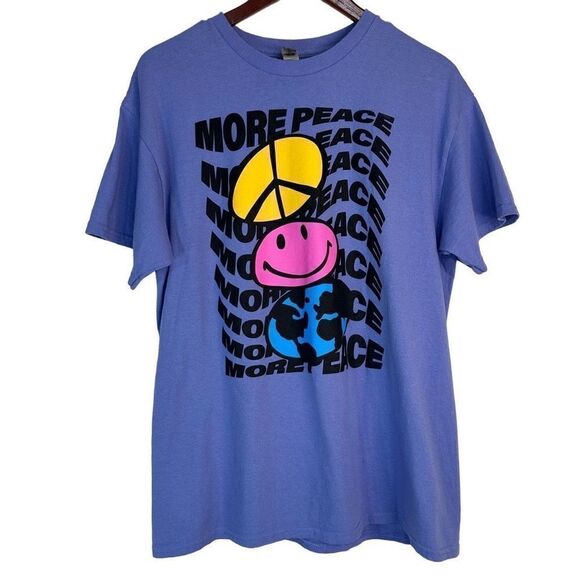 Y2K Gildan More Peace Smiley Face T-shirt Unisex Large Heavy Cotton Purple - Picture 1 of 8